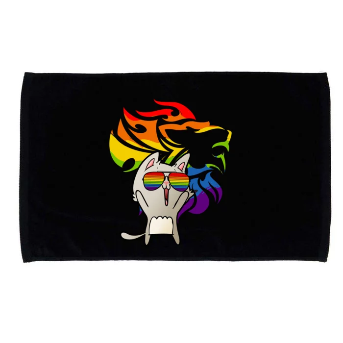 Lgbtq+ Pride Cat Wearing Sunglasses Rainbow Lion Funny Gift Microfiber Hand Towel