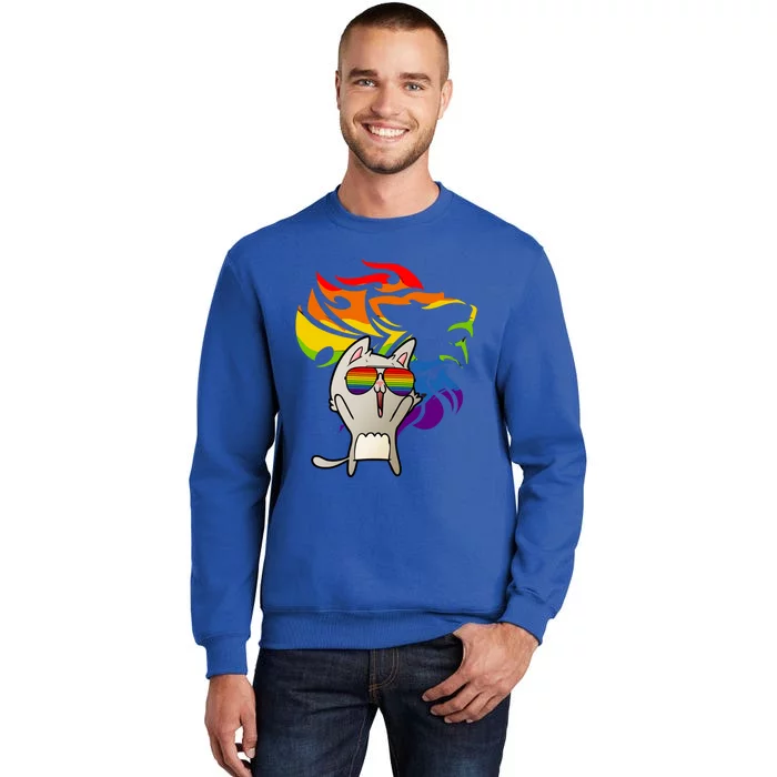 Lgbtq+ Pride Cat Wearing Sunglasses Rainbow Lion Funny Gift Sweatshirt