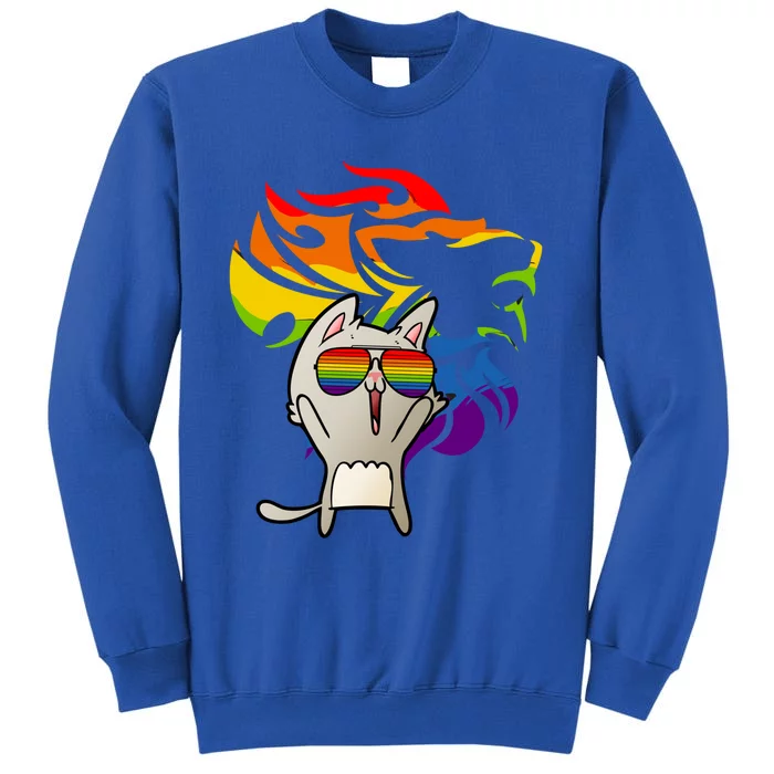 Lgbtq+ Pride Cat Wearing Sunglasses Rainbow Lion Funny Gift Sweatshirt