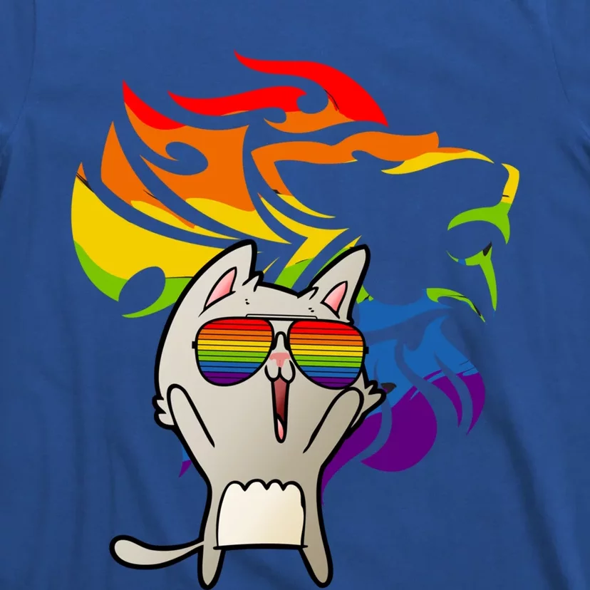 Lgbtq+ Pride Cat Wearing Sunglasses Rainbow Lion Funny Gift T-Shirt