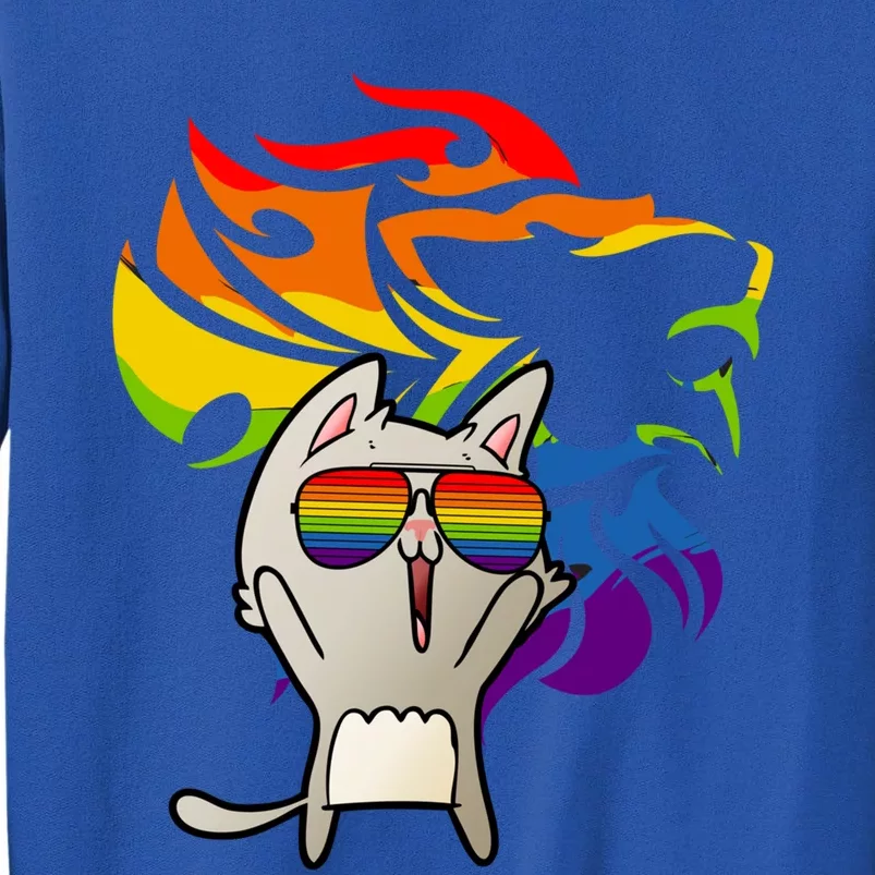 Lgbtq+ Pride Cat Wearing Sunglasses Rainbow Lion Funny Gift Tall Sweatshirt