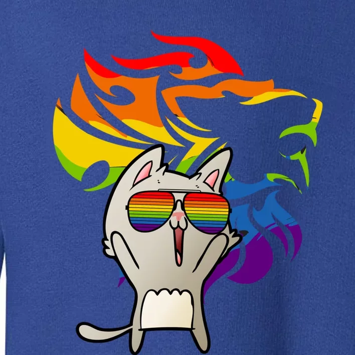 Lgbtq+ Pride Cat Wearing Sunglasses Rainbow Lion Funny Gift Toddler Sweatshirt