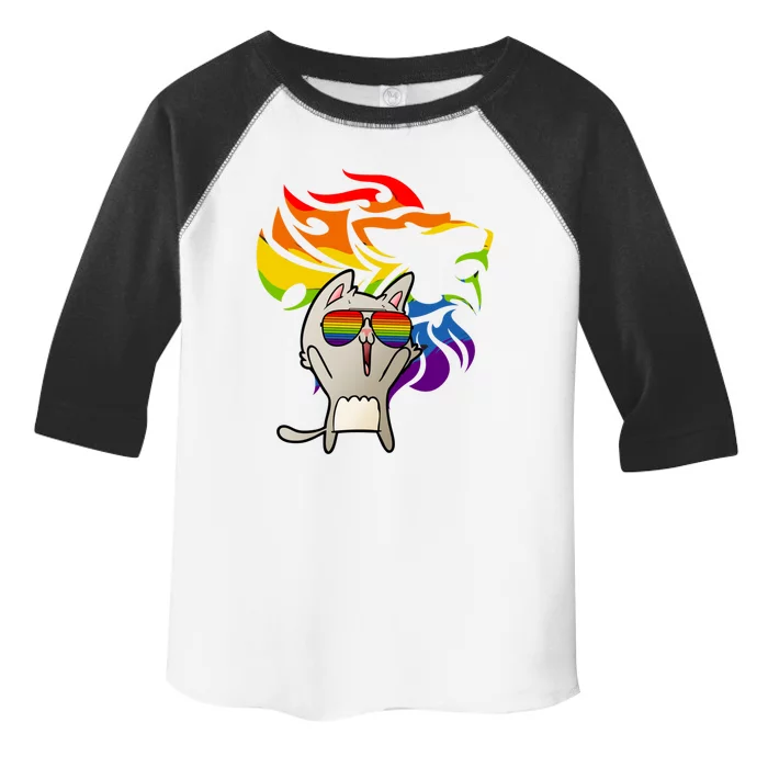 Lgbtq+ Pride Cat Wearing Sunglasses Rainbow Lion Funny Gift Toddler Fine Jersey T-Shirt