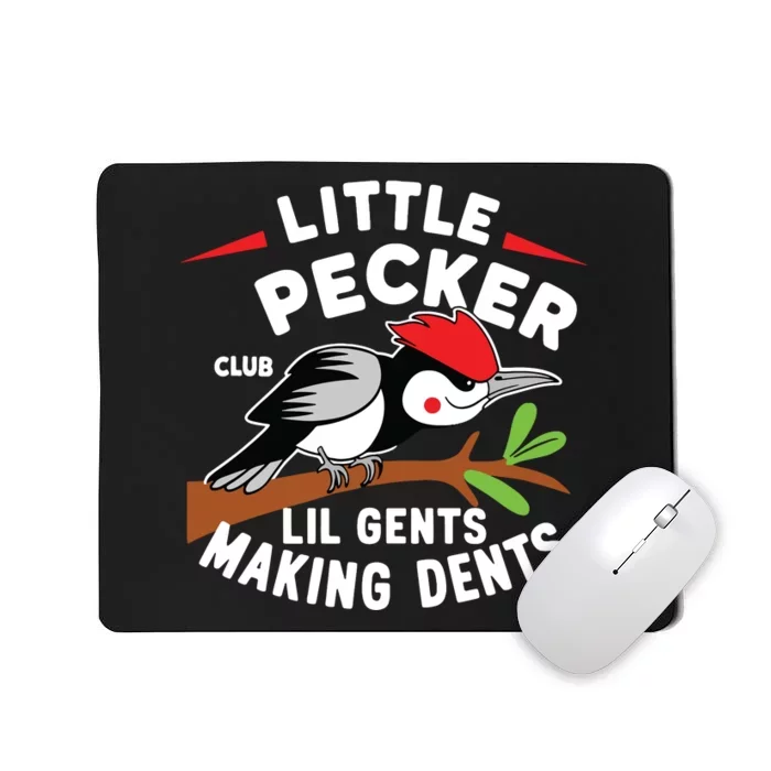 Little Pecker Club Lil Gents Making Dents Retro Woodpecker Mousepad