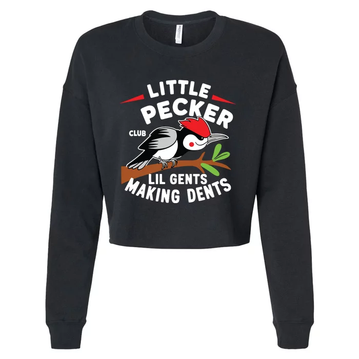 Little Pecker Club Lil Gents Making Dents Retro Woodpecker Cropped Pullover Crew