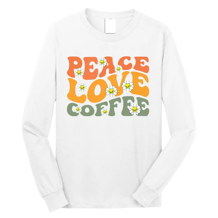 Love Peace Coffee Shirts Vintage Groovy Coffee Women Men Long Sleeve Shirt