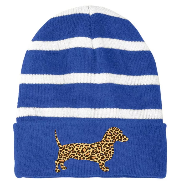 Leopard Print Dachshund Weiner Sausage Dog Girls Gift Striped Beanie with Solid Band