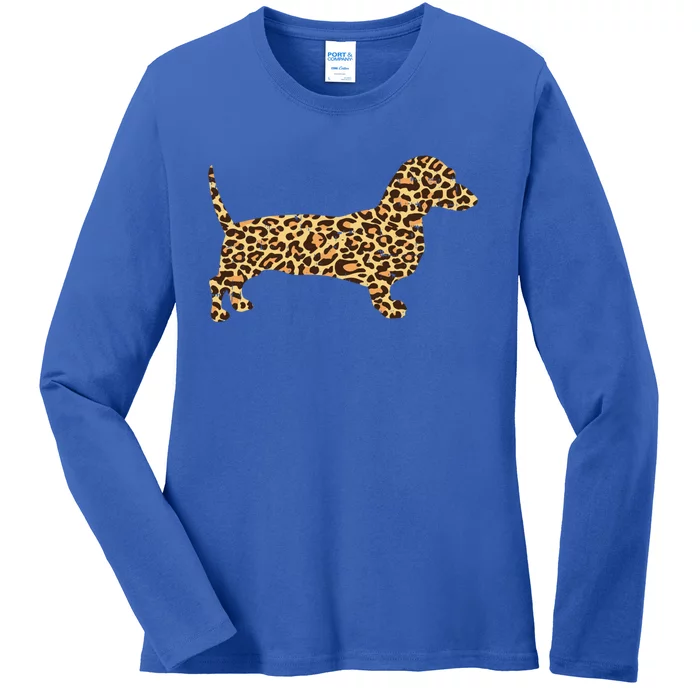 Leopard Print Dachshund Weiner Sausage Dog Girls Gift Ladies Long Sleeve Shirt