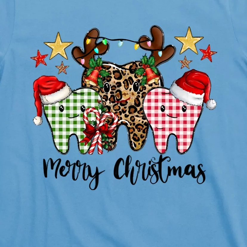 Leopard Plaid Dental Assistant Tooth Merry Christmas Dentist Cool Gift T-Shirt