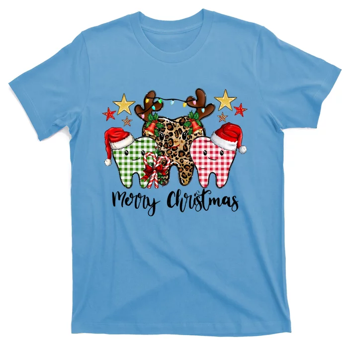 Leopard Plaid Dental Assistant Tooth Merry Christmas Dentist Cool Gift T-Shirt