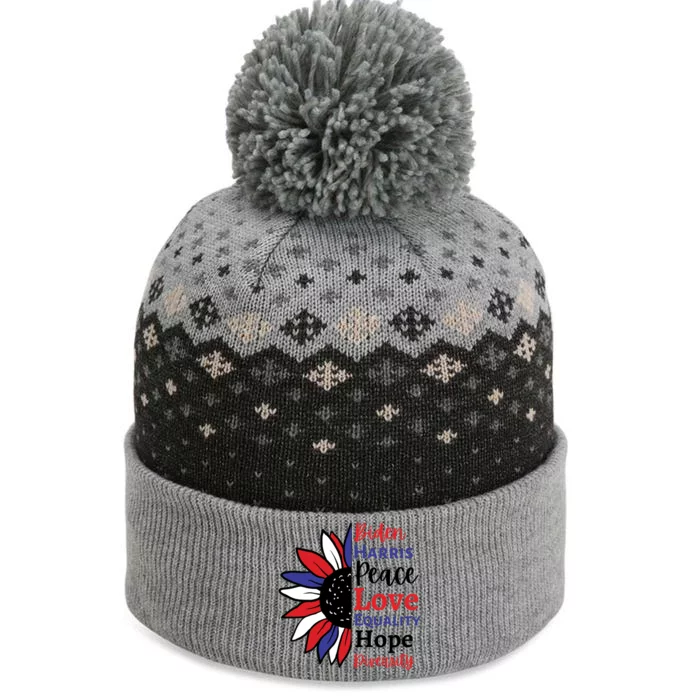 Love Peace Diversity Equality Hope Biden Harris Joe Kamala Cute Gift The Baniff Cuffed Pom Beanie