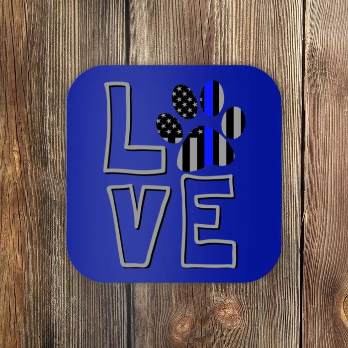 Love Police Dog Paw Print Thin Blue Line K9 Gift Coaster