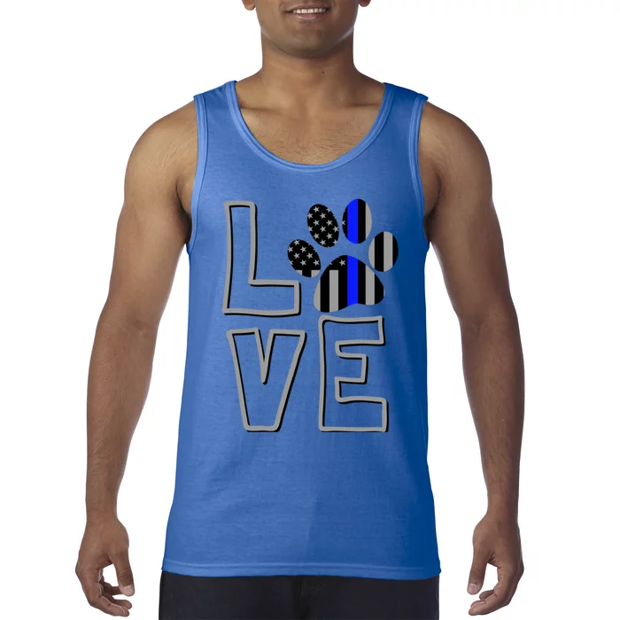 Love Police Dog Paw Print Thin Blue Line K9 Gift Tank Top