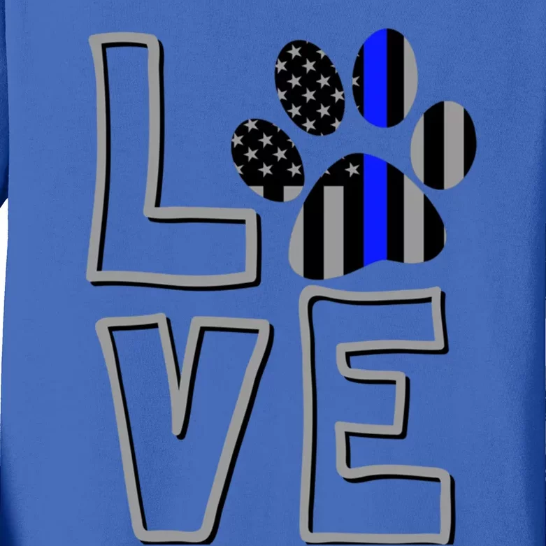 Love Police Dog Paw Print Thin Blue Line K9 Gift Kids Long Sleeve Shirt