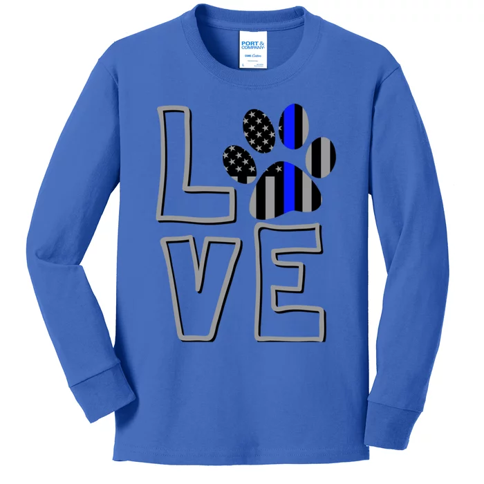 Love Police Dog Paw Print Thin Blue Line K9 Gift Kids Long Sleeve Shirt