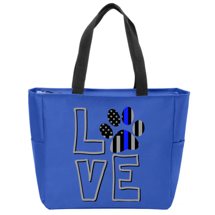 Love Police Dog Paw Print Thin Blue Line K9 Gift Zip Tote Bag