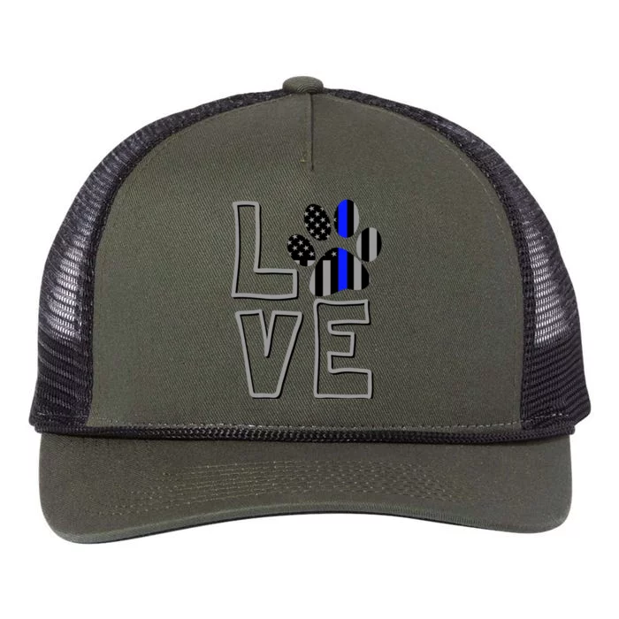 Love Police Dog Paw Print Thin Blue Line K9 Gift Retro Rope Trucker Hat Cap