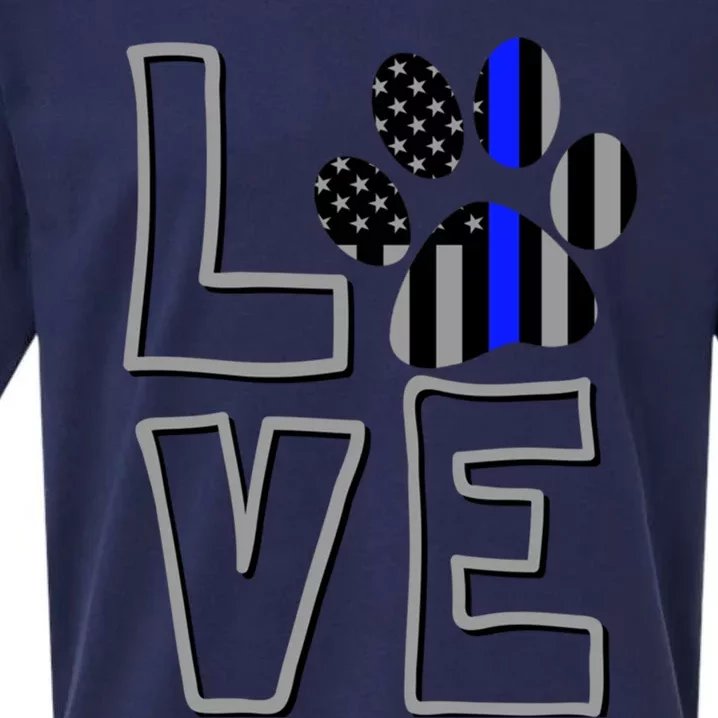 Love Police Dog Paw Print Thin Blue Line K9 Gift Sueded Cloud Jersey T-Shirt