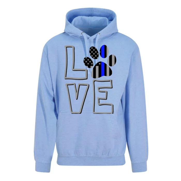 Love Police Dog Paw Print Thin Blue Line K9 Gift Unisex Surf Hoodie