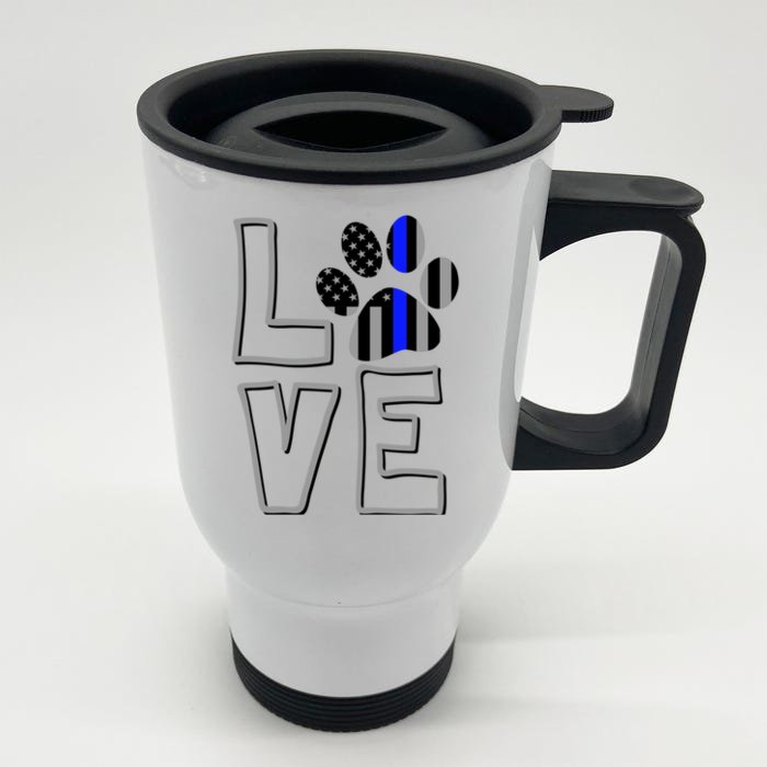 Love Police Dog Paw Print Thin Blue Line K9 Gift Front & Back Stainless Steel Travel Mug