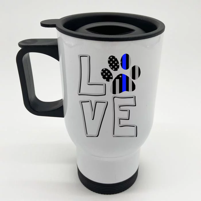 Love Police Dog Paw Print Thin Blue Line K9 Gift Front & Back Stainless Steel Travel Mug