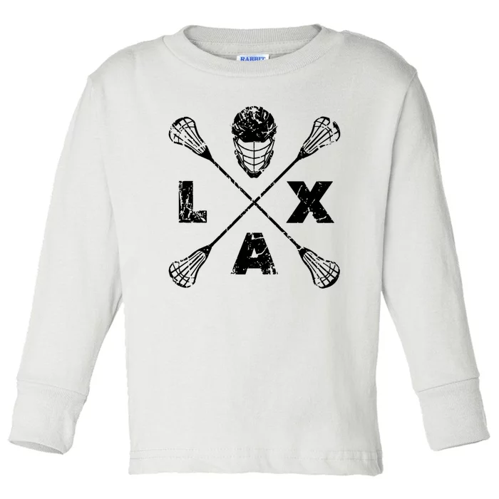 LAX Player Distressed Lacrosse Logo For Lacrosse Lovers Toddler Long Sleeve Shirt