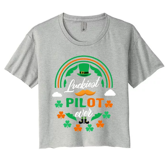 Luckiest Pilot Ever Shamrock Top Hat St Patricks Day Great Gift Women's Crop Top Tee