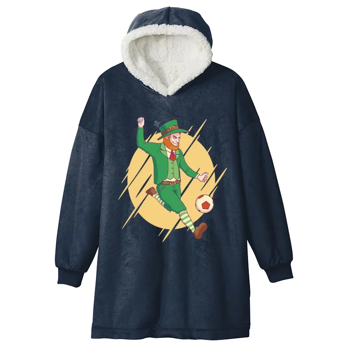 Leprechaun Playing Football St Patrick's Day Holiday Sport Gift Hooded Wearable Blanket