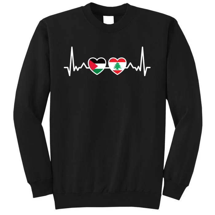 Lebanon Palestine Flag Lebanese Palestinian Unity Heartbeat Sweatshirt