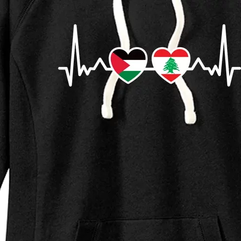 Lebanon Palestine Flag Lebanese Palestinian Unity Heartbeat Women's Fleece Hoodie