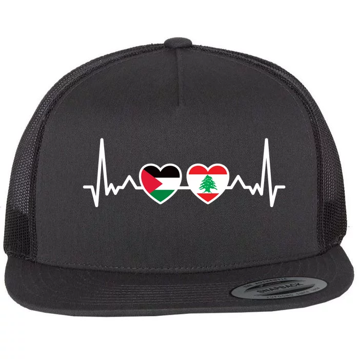 Lebanon Palestine Flag Lebanese Palestinian Unity Heartbeat Flat Bill Trucker Hat