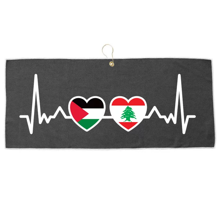 Lebanon Palestine Flag Lebanese Palestinian Unity Heartbeat Large Microfiber Waffle Golf Towel