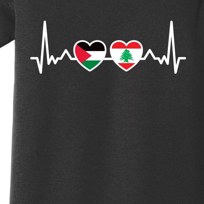 Lebanon Palestine Flag Lebanese Palestinian Unity Heartbeat Baby Bodysuit