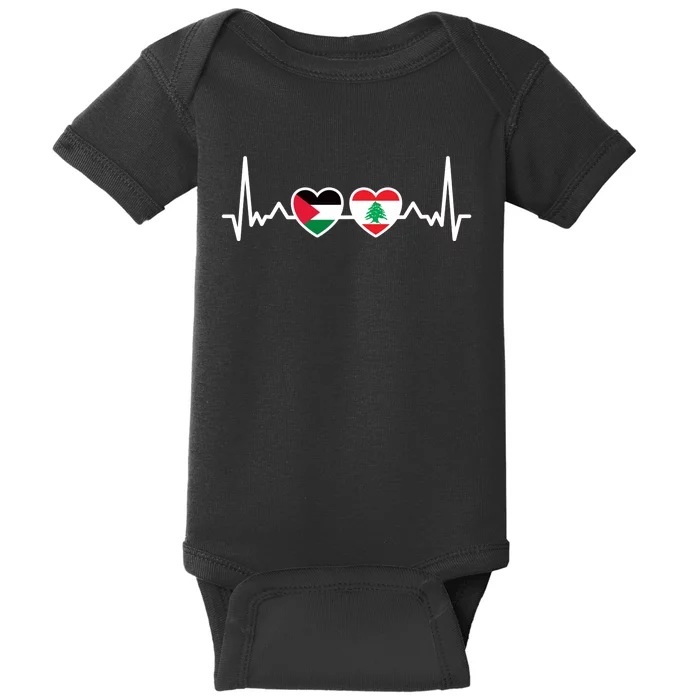 Lebanon Palestine Flag Lebanese Palestinian Unity Heartbeat Baby Bodysuit