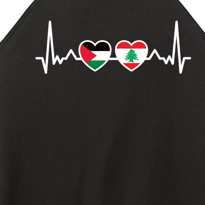 Lebanon Palestine Flag Lebanese Palestinian Unity Heartbeat Women’s Perfect Tri Rocker Tank