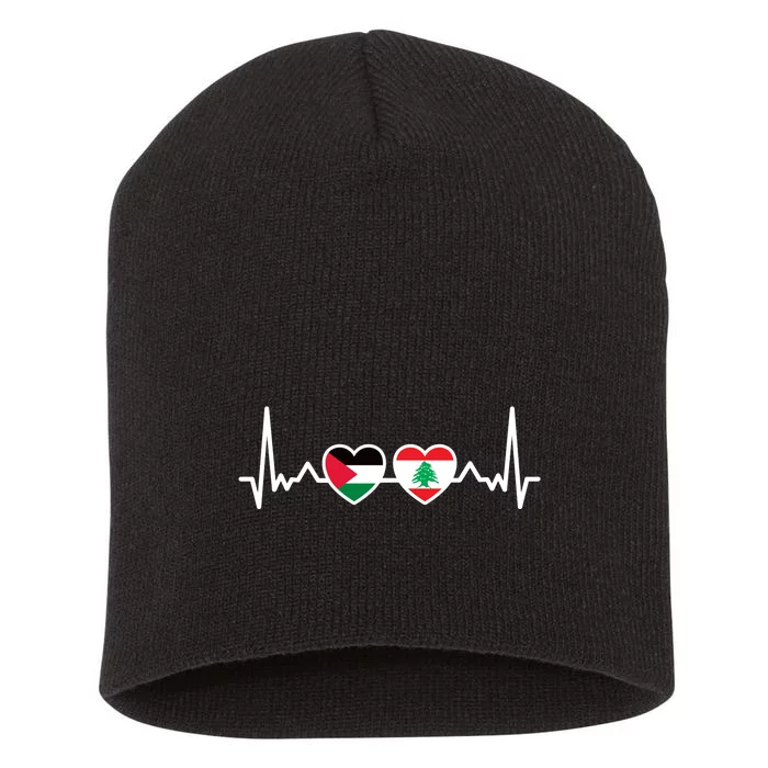 Lebanon Palestine Flag Lebanese Palestinian Unity Heartbeat Short Acrylic Beanie