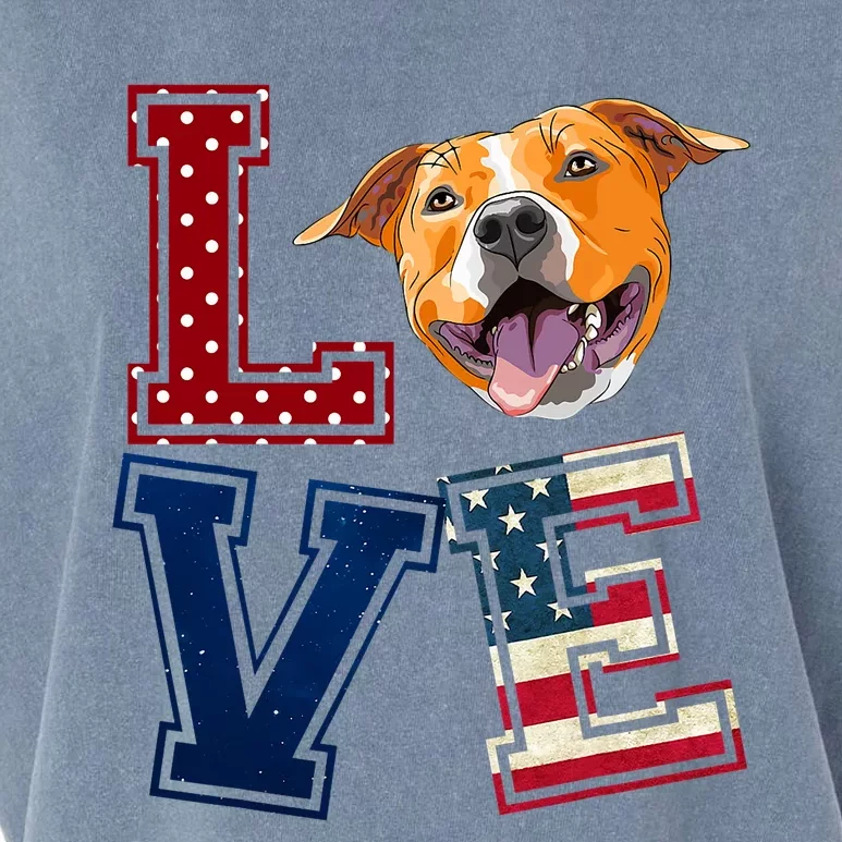 Love Pitbull Face American Flag Patriotic 4th Of July Garment-Dyed Women's Muscle Tee