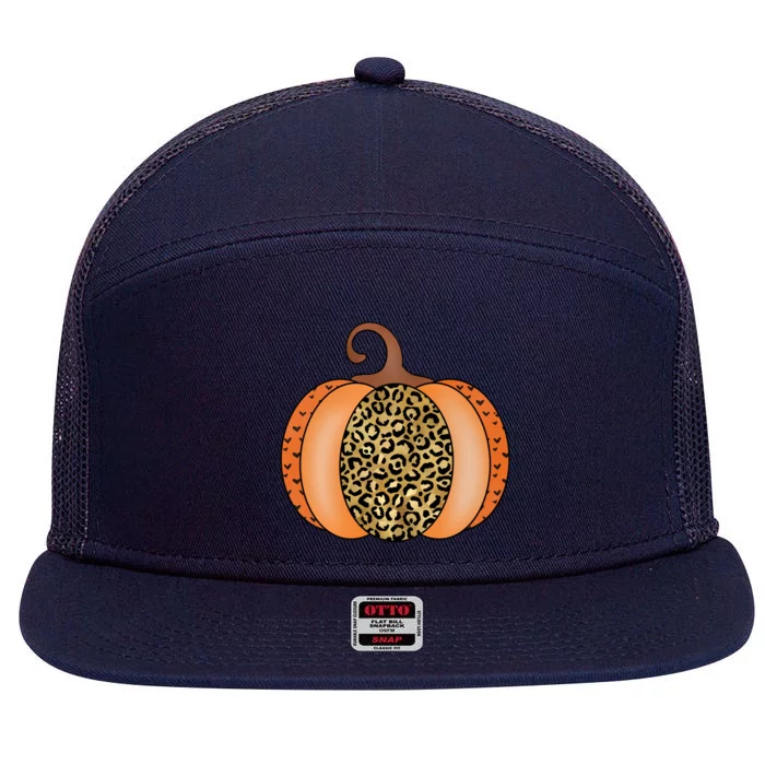 Leopard Pumpkin Fall Holiday 7 Panel Mesh Trucker Snapback Hat