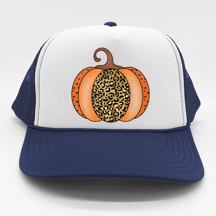 Leopard Pumpkin Fall Holiday Trucker Hat