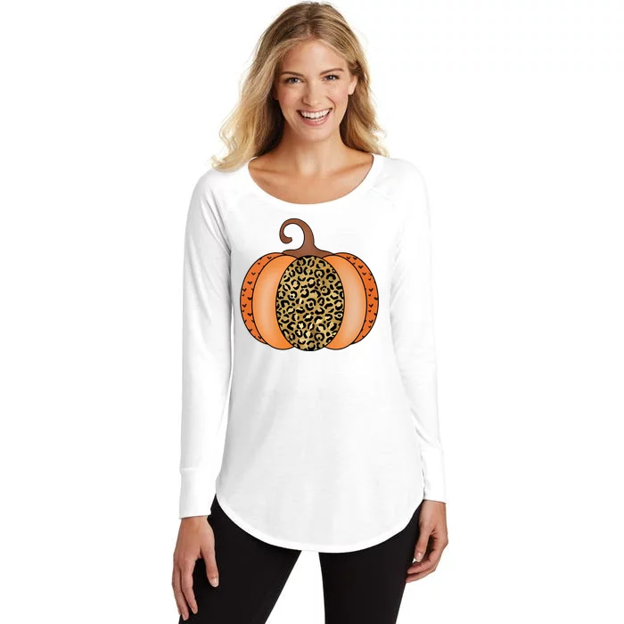 Leopard Pumpkin Fall Holiday Women's Perfect Tri Tunic Long Sleeve Shirt