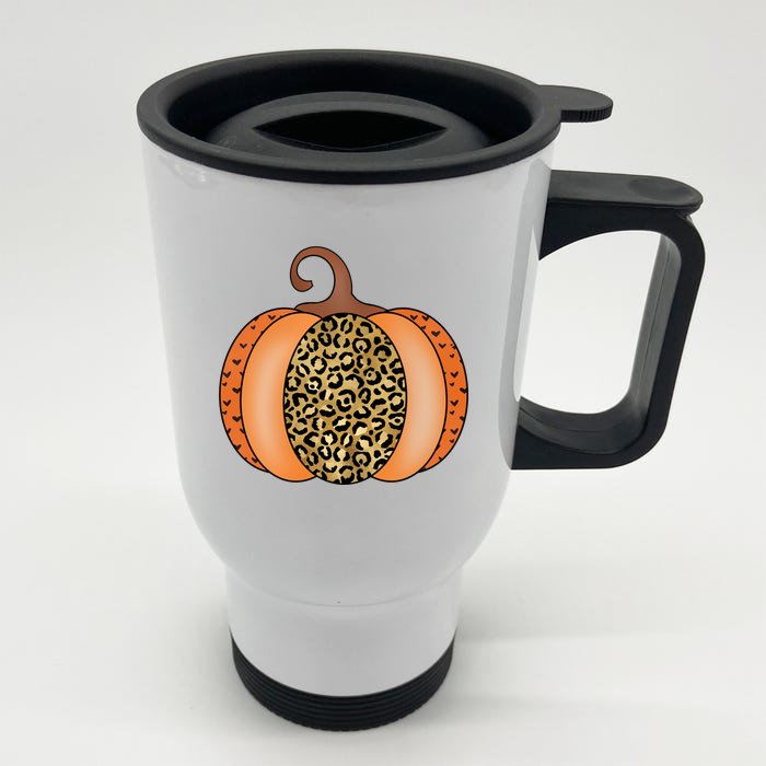 Leopard Pumpkin Fall Holiday Front & Back Stainless Steel Travel Mug