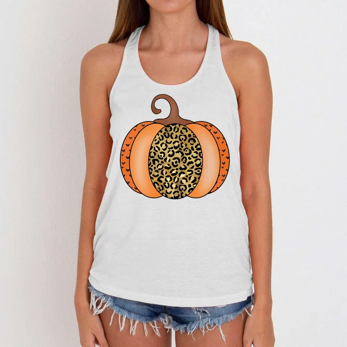 Leopard Pumpkin Fall Holiday Women's Knotted Racerback Tank