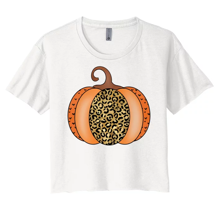 Leopard Pumpkin Fall Holiday Women's Crop Top Tee