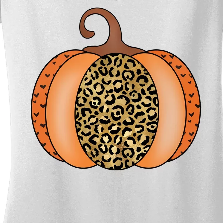 Leopard Pumpkin Fall Holiday Women's V-Neck T-Shirt