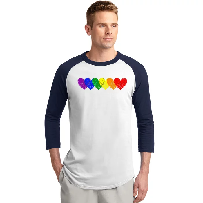 Lgbt Pride Flag Rainbow Hearts Love Baseball Sleeve Shirt