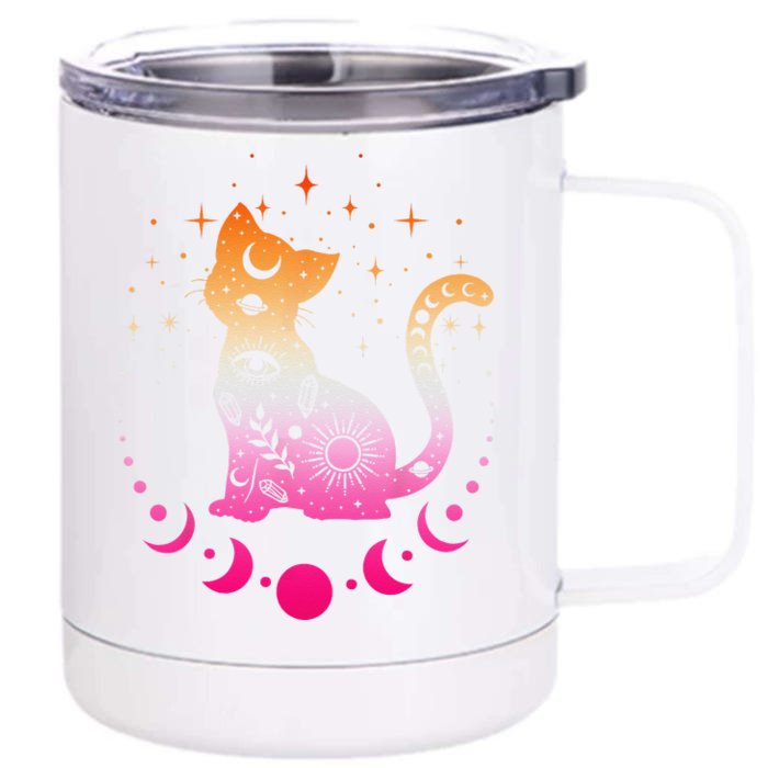 Lesbian Pride Flag Colors Astronomy Cat Front & Back 12oz Stainless Steel Tumbler Cup