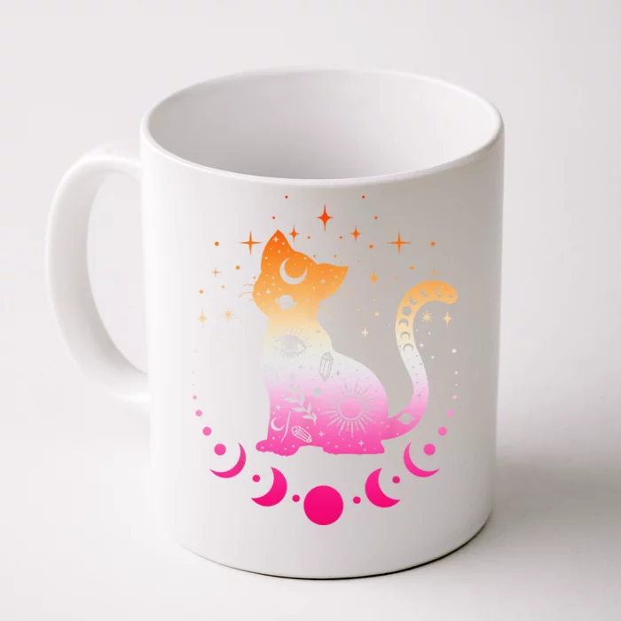 Lesbian Pride Flag Colors Astronomy Cat Front & Back Coffee Mug