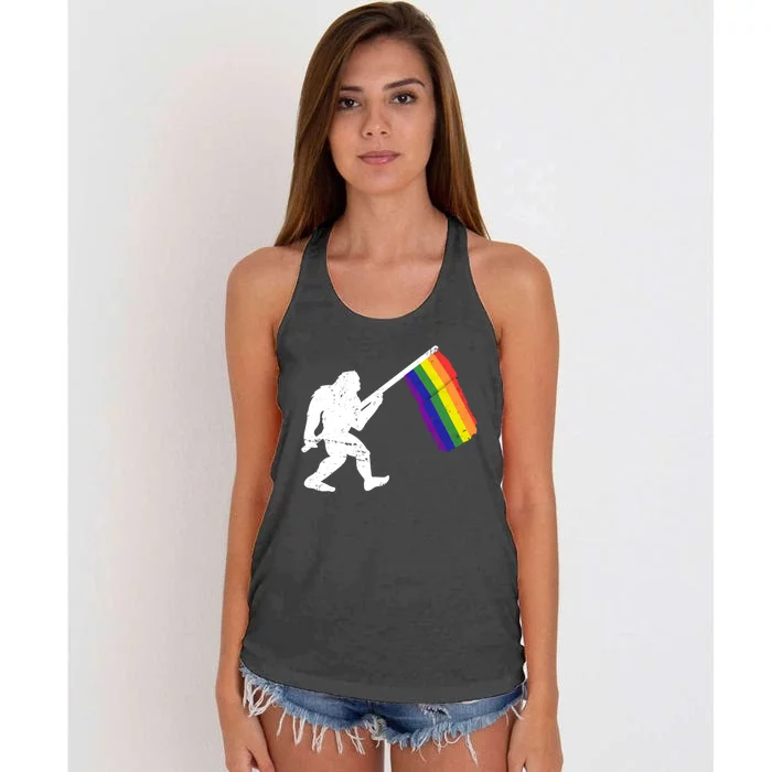 Lgbt Pride Flag Gift Sasquatch Bigfoot Gay Lesbian March Women's Knotted Racerback Tank