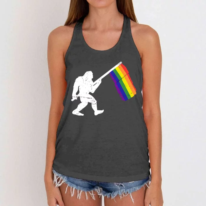 Lgbt Pride Flag Gift Sasquatch Bigfoot Gay Lesbian March Women's Knotted Racerback Tank