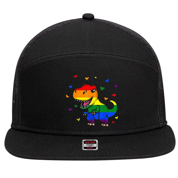 LGBT Pride Flag Funny Dinosaur Pride Rainbow Colors 7 Panel Mesh Trucker Snapback Hat